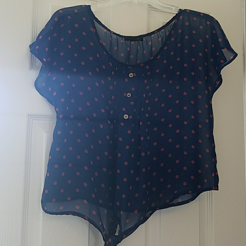 Women's mine sheer navy with polka dots shirt